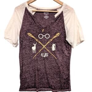 Harry‎ Potter Graphic Symbol Burnout Tee Purple White V-Neck